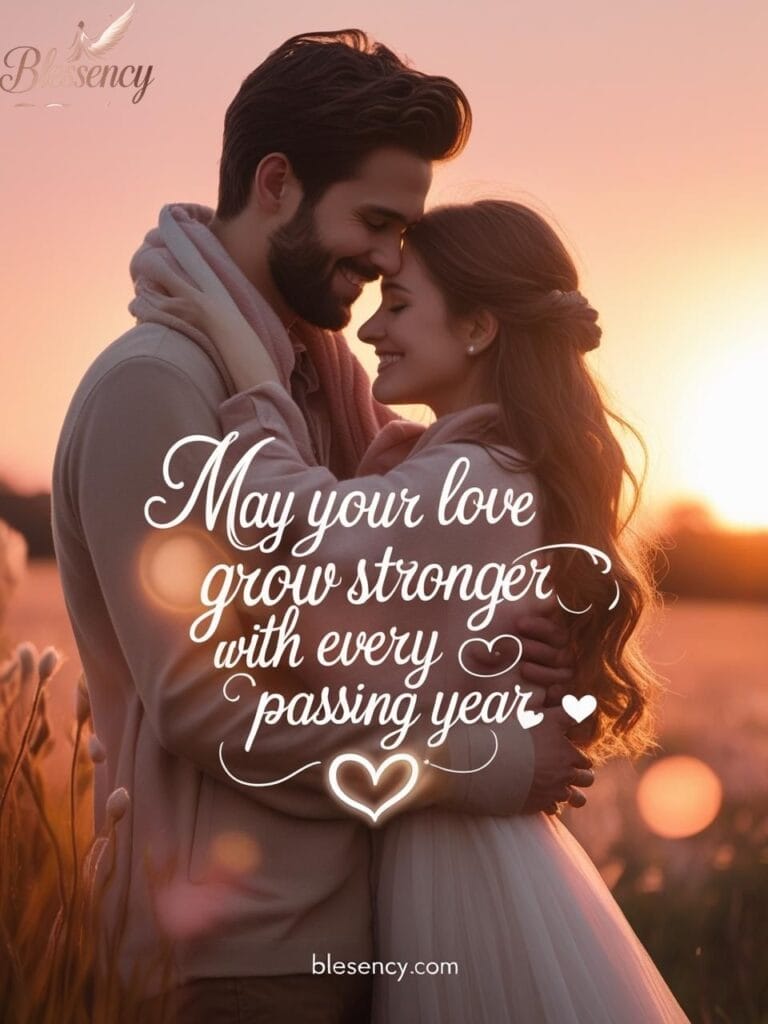 "Heartfelt Happy Anniversary Blessings for Couples with emotional quote overlay and blessency.com branding"

