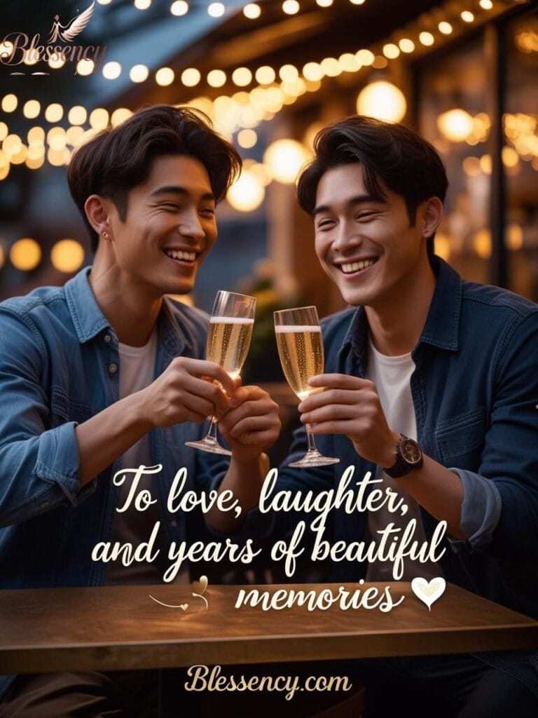 "Emotional anniversary wishes image for friends and loved ones with heartfelt message overlay and blessency.com branding"


