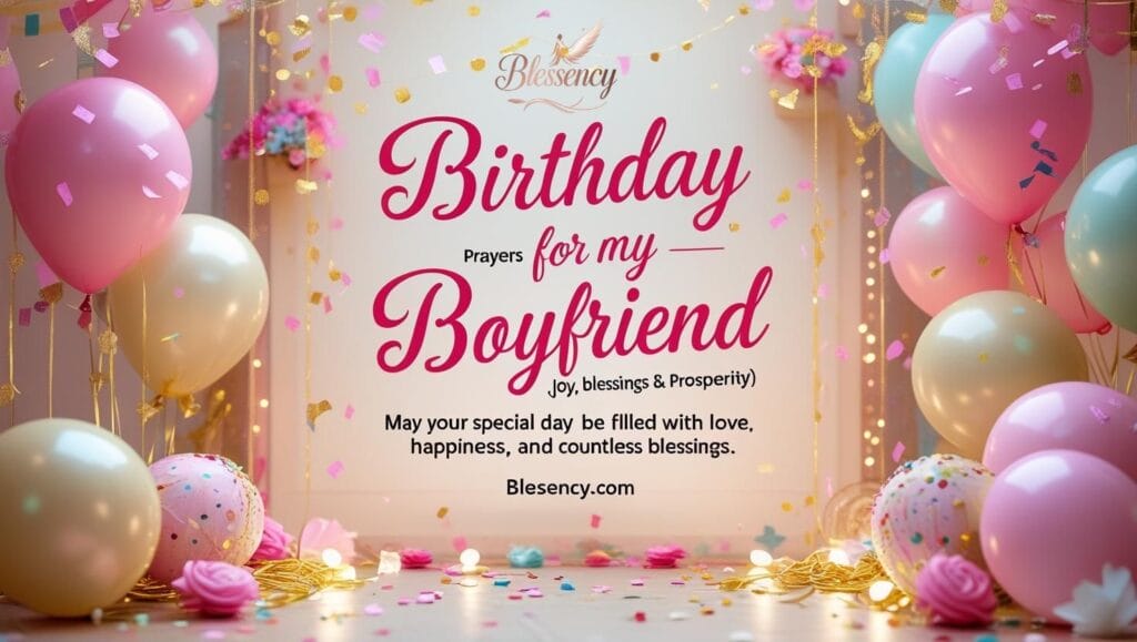 105+ Heartfelt Prayer for My Boyfriend (Morning, Night, Love & Special Occasions) 6 "Birthday Prayers for My Boyfriend – heartfelt prayers for joy, blessings, prosperity, happiness, love, and celebration from Blessency.com"