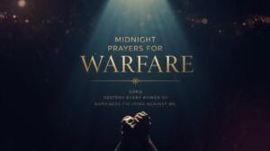 “Premium Christian poster featuring the title Most Dangerous Midnight Prayers for Spiritual Warfare with a short deliverance prayer and a dark spiritual background.” Most Dangerous Midnight Prayers for Spiritual Warfare