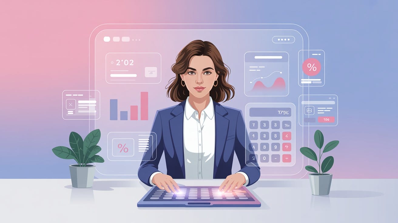 “Smart woman using female delusion calculator tool on laptop — realistic relationship ratio analysis with modern data visualization background.”