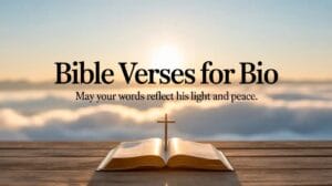 Peaceful Christian-themed image with sunrise, open Bible, and elegant title “Bible Verses for Bio” for Instagram, Twitter, LinkedIn, and WhatsApp bios.
